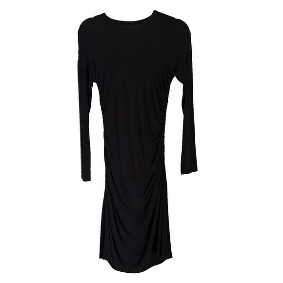 Theory Long Sleeve Round Neck Gathered Ruched Sides Black Jersey Dress Sz M - Picture 5 of 11